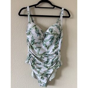 Nip Tuck Swim Joanne Womens Tropical Palm Leaf Ruched One Piece Swimsuit Size
